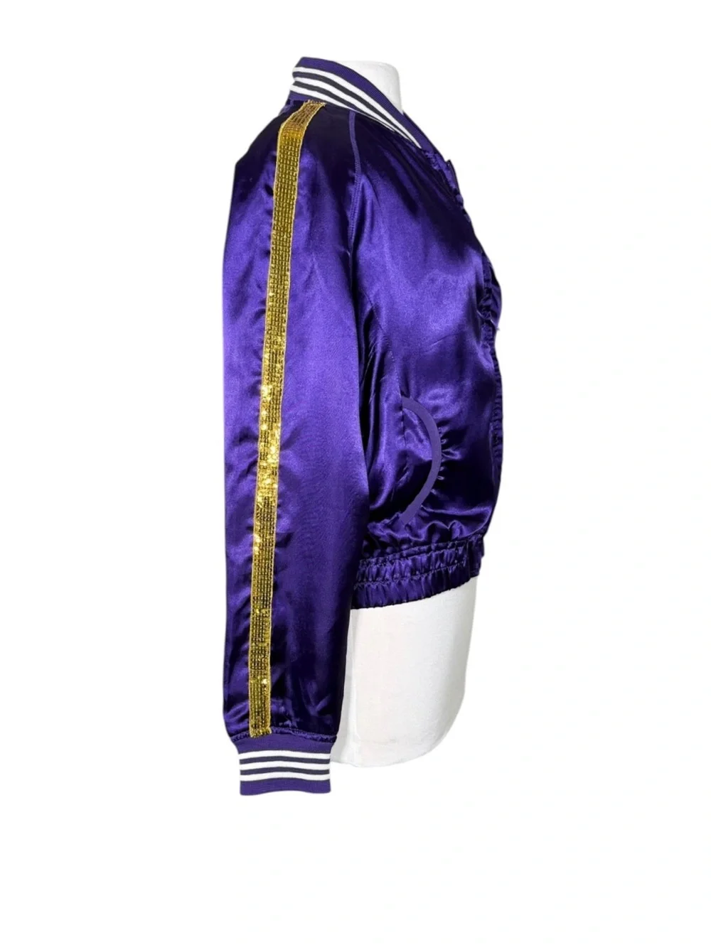 Los Angeles Lakers Y2K Satin Bomber Jacket NBA 4 Her Purple Gold XL EUC